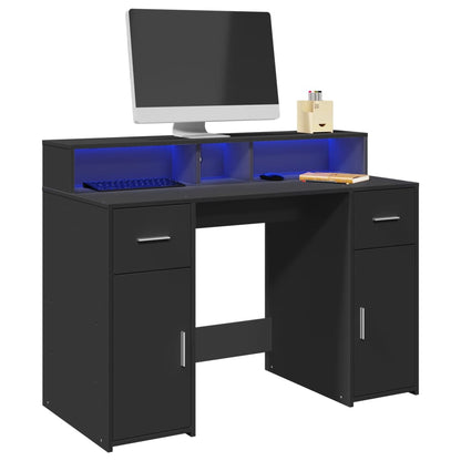Desk with LED lighting 120x55x91 cm processed wood black