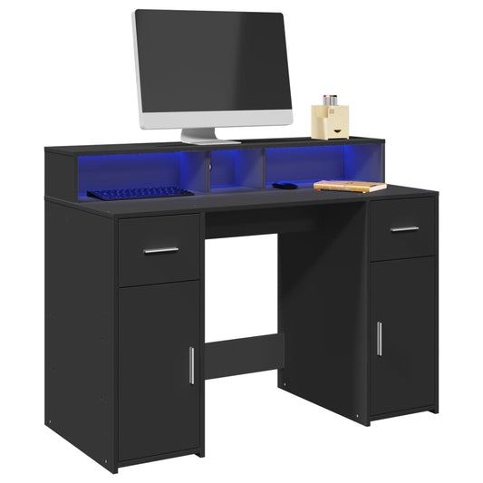 Desk with LED lighting 120x55x91 cm processed wood black