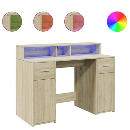 Desk with LED lighting 120x55x91 cm wood sonoma oak color