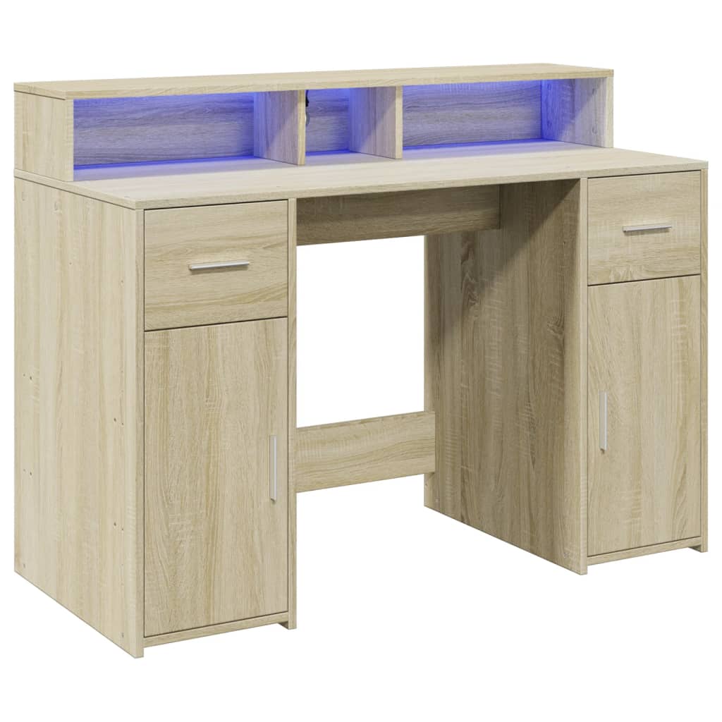 Desk with LED lighting 120x55x91 cm wood sonoma oak color