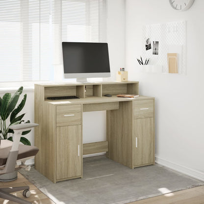 Desk with LED lighting 120x55x91 cm wood sonoma oak color