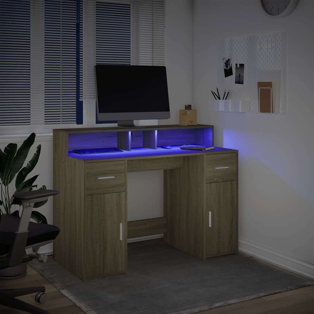 Desk with LED lighting 120x55x91 cm wood sonoma oak color