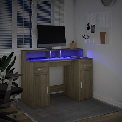 Desk with LED lighting 120x55x91 cm wood sonoma oak color