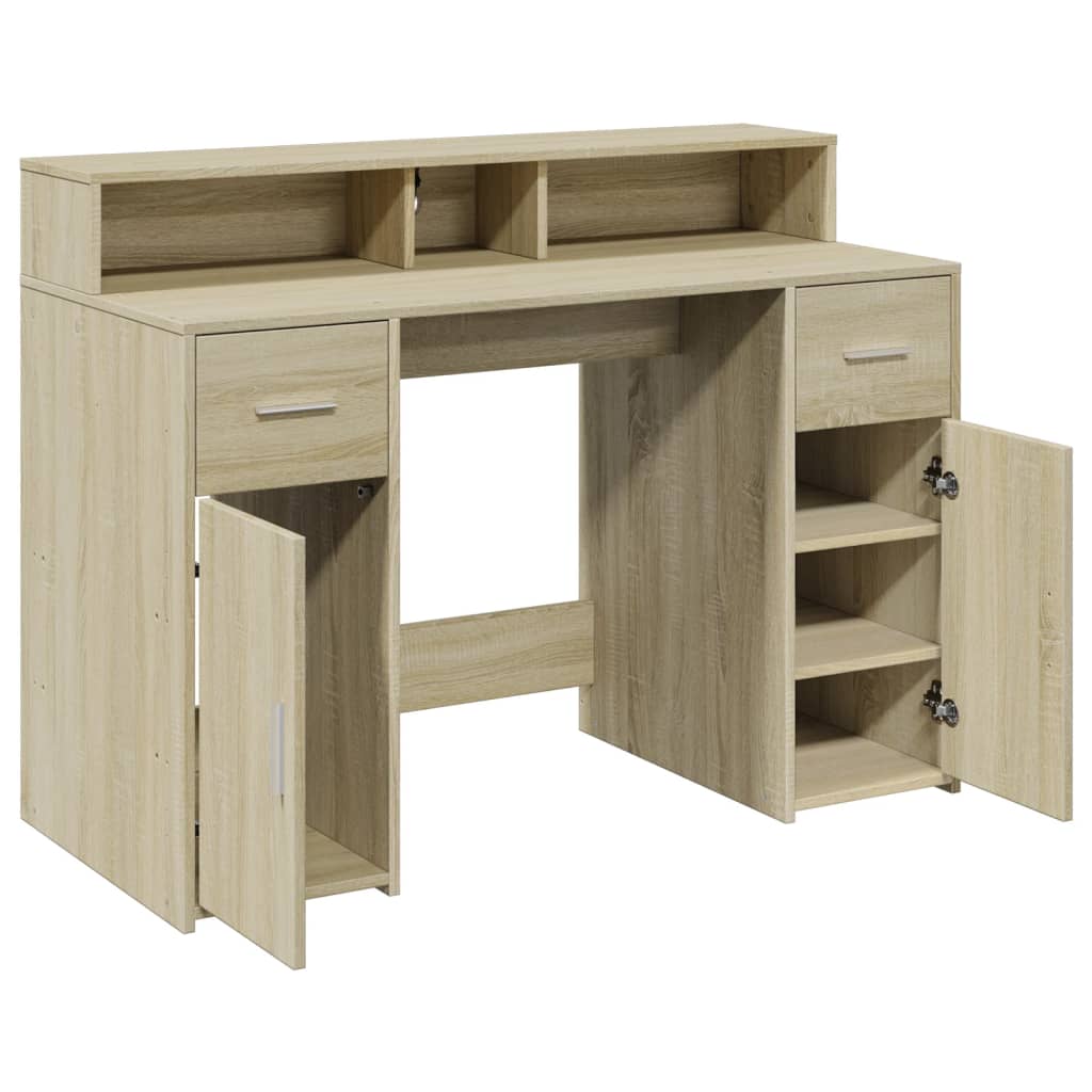 Desk with LED lighting 120x55x91 cm wood sonoma oak color