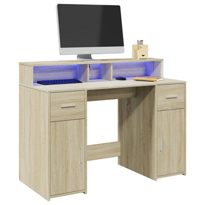 Desk with LED lighting 120x55x91 cm wood sonoma oak color