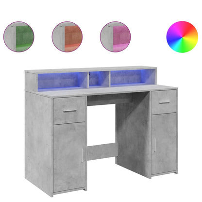 Desk with LED lighting 120x55x91 cm processed wood concrete gray