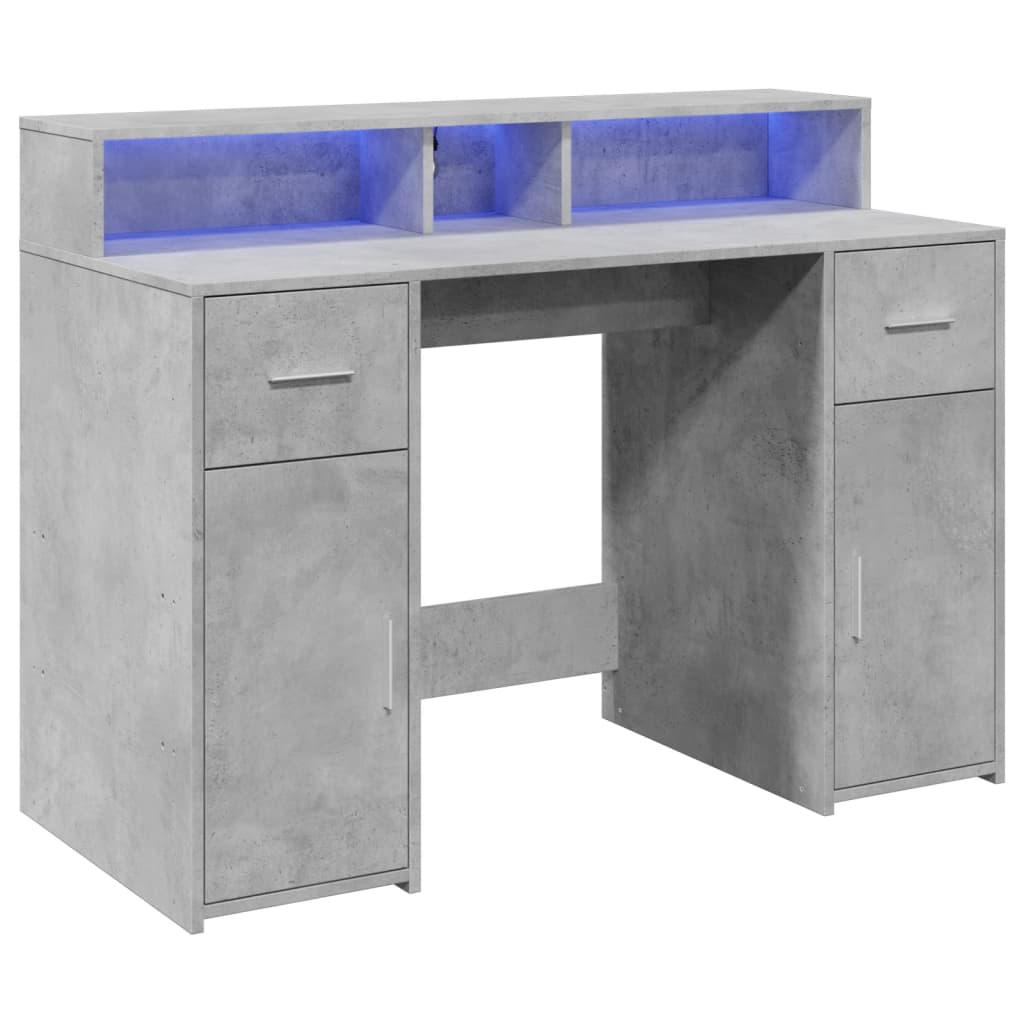 Desk with LED lighting 120x55x91 cm processed wood concrete gray