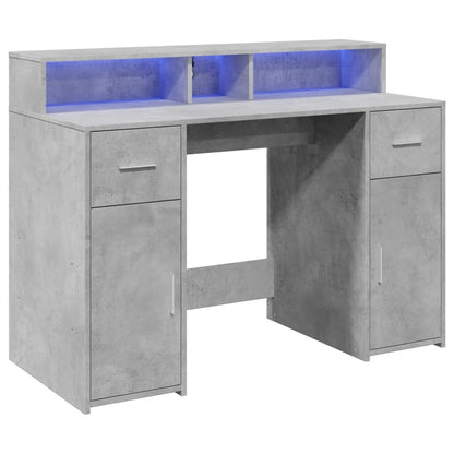 Desk with LED lighting 120x55x91 cm processed wood concrete gray