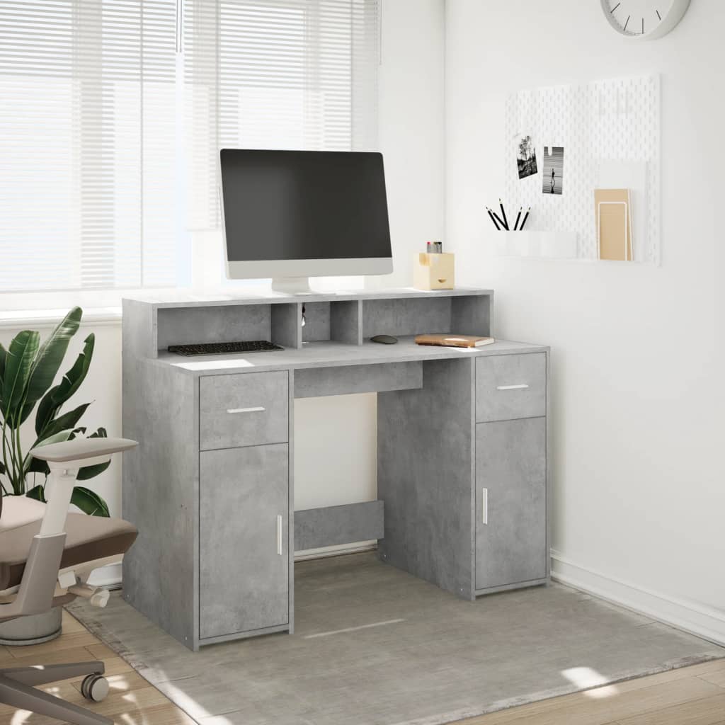 Desk with LED lighting 120x55x91 cm processed wood concrete gray