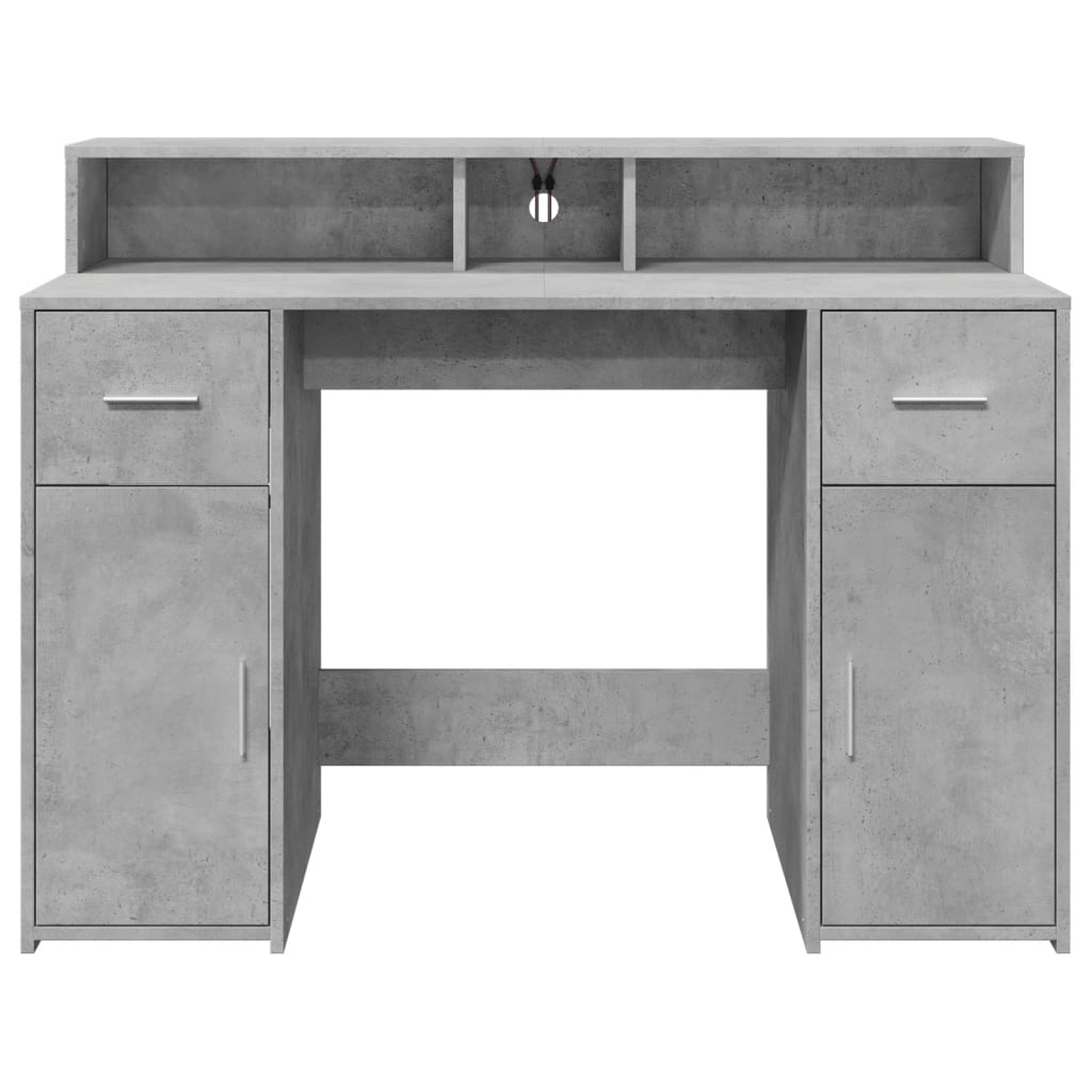 Desk with LED lighting 120x55x91 cm processed wood concrete gray