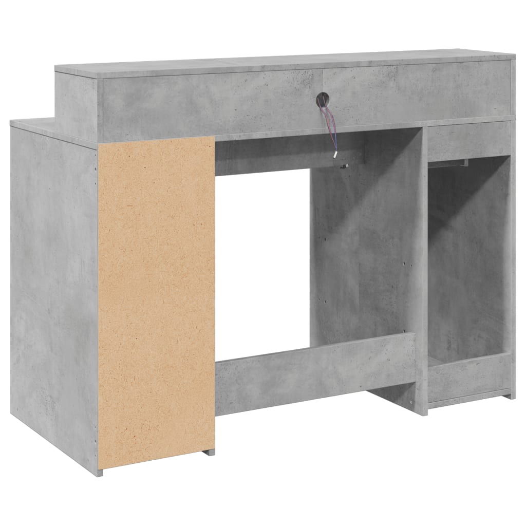 Desk with LED lighting 120x55x91 cm processed wood concrete gray