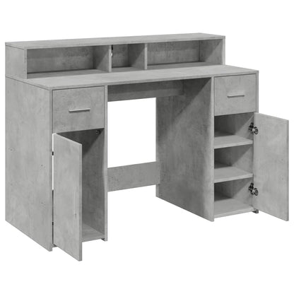 Desk with LED lighting 120x55x91 cm processed wood concrete gray