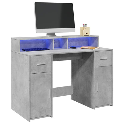 Desk with LED lighting 120x55x91 cm processed wood concrete gray