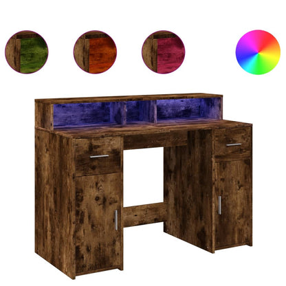 Desk with LED lighting 120x55x91 cm wood smoked oak color