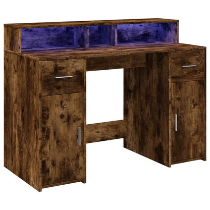 Desk with LED lighting 120x55x91 cm wood smoked oak color