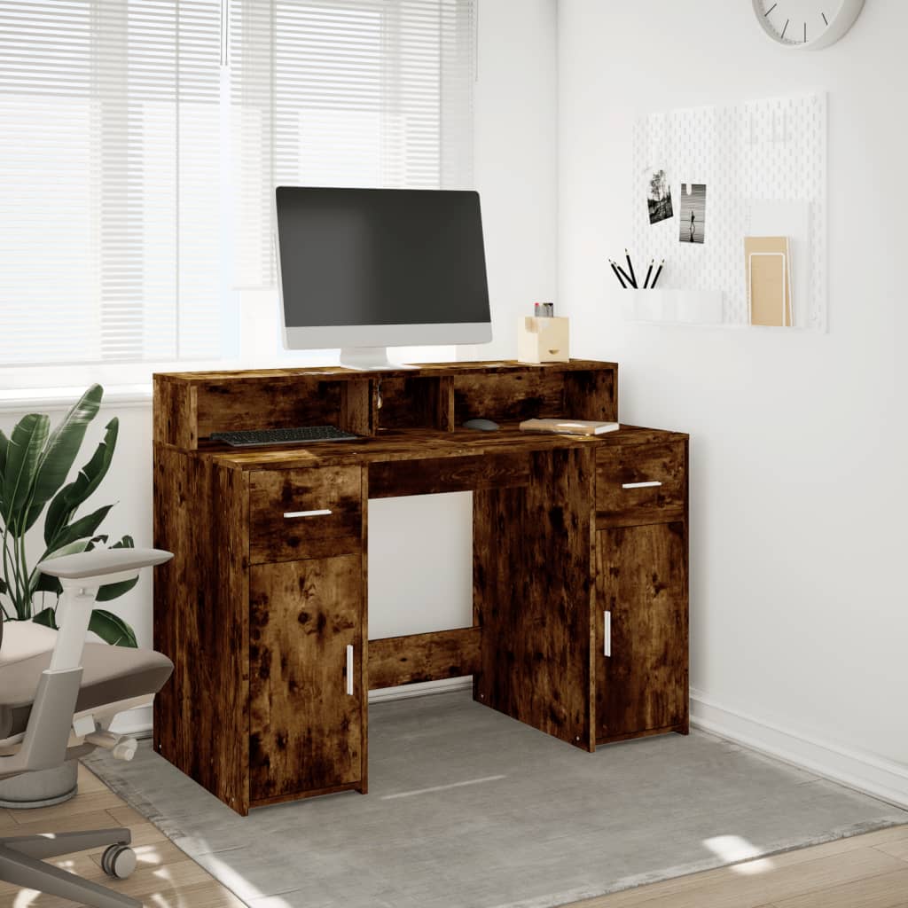 Desk with LED lighting 120x55x91 cm wood smoked oak color