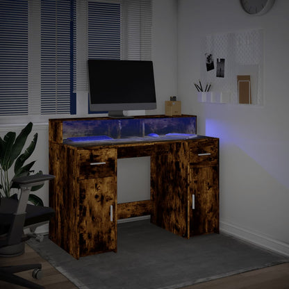 Desk with LED lighting 120x55x91 cm wood smoked oak color