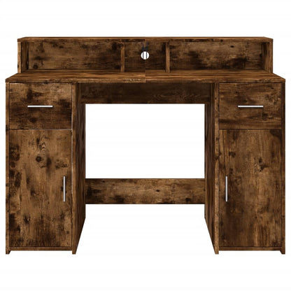 Desk with LED lighting 120x55x91 cm wood smoked oak color