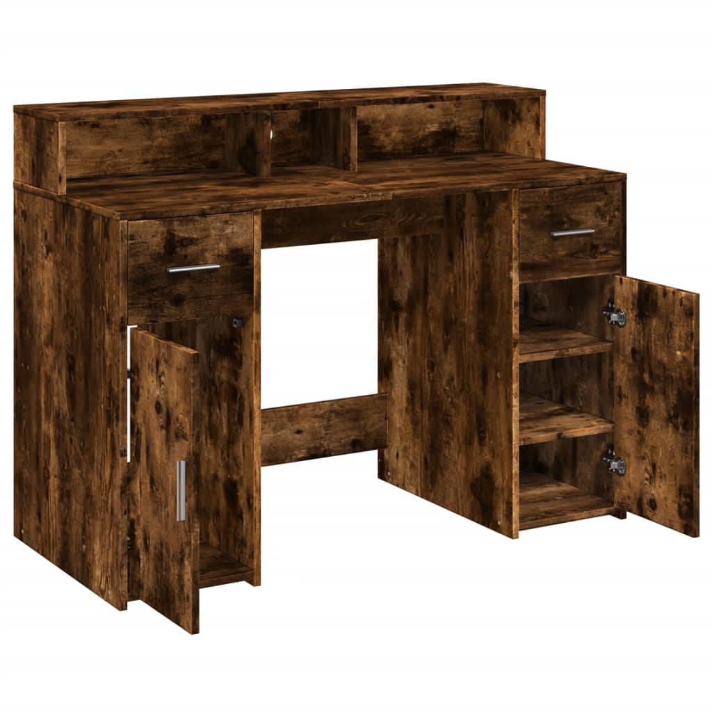 Desk with LED lighting 120x55x91 cm wood smoked oak color