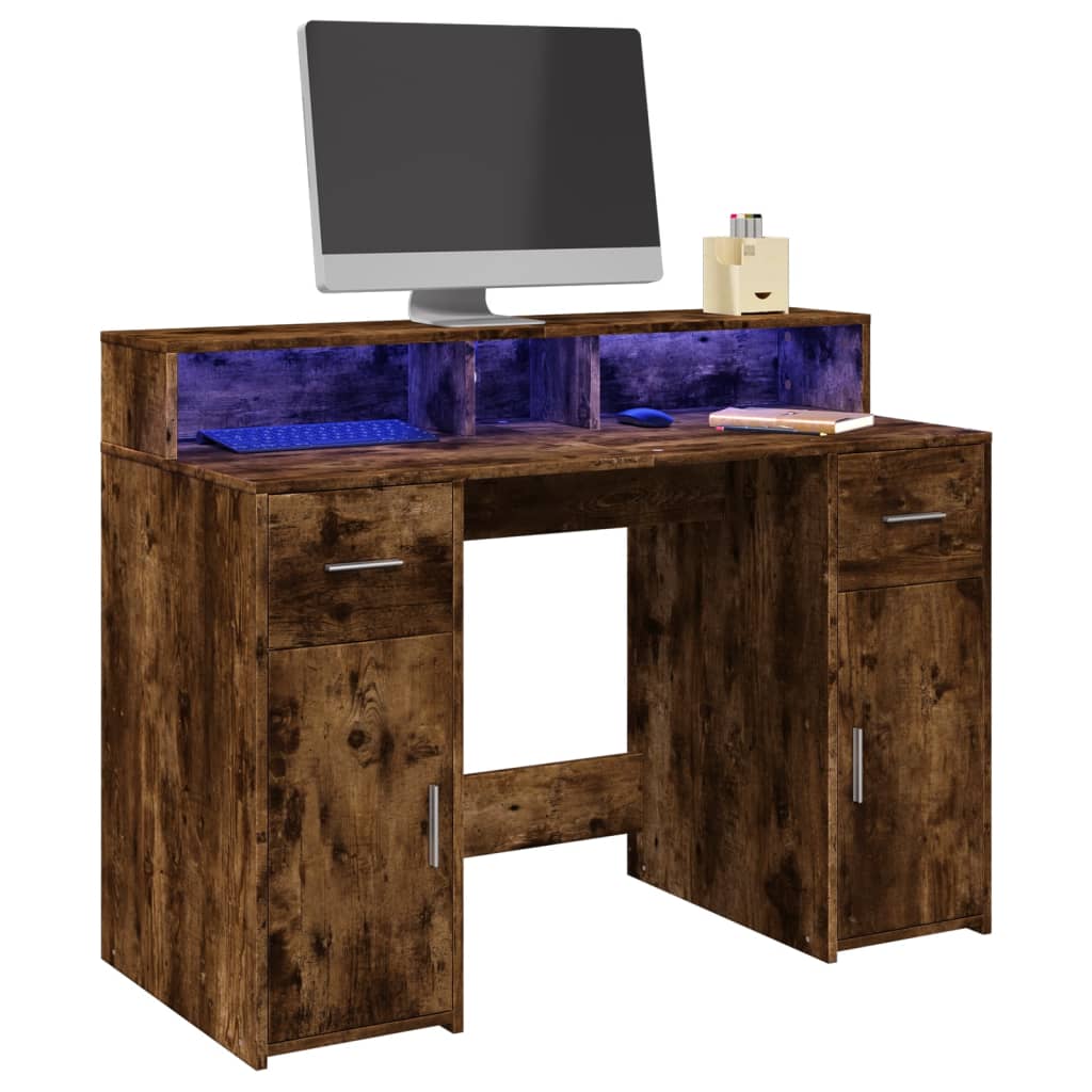 Desk with LED lighting 120x55x91 cm wood smoked oak color