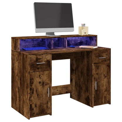 Desk with LED lighting 120x55x91 cm wood smoked oak color