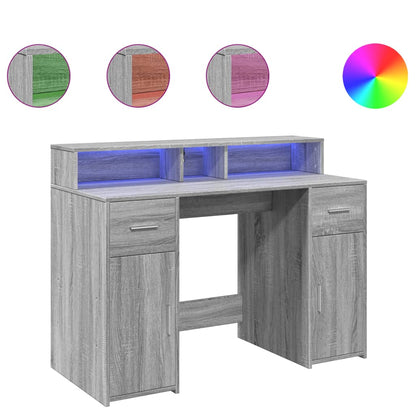 Bureau met LED-verlichting 120x55x91 cm hout grijs sonoma eiken
