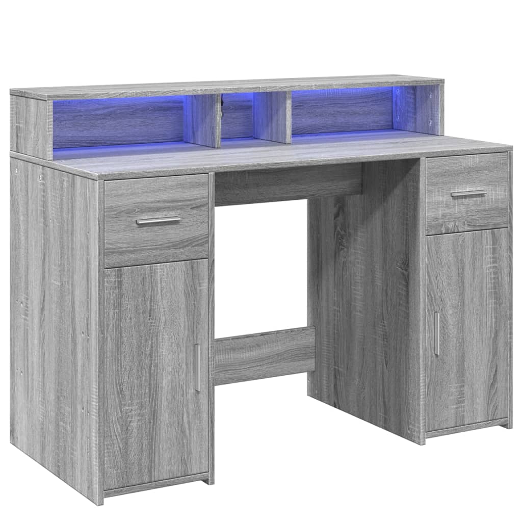 Bureau met LED-verlichting 120x55x91 cm hout grijs sonoma eiken