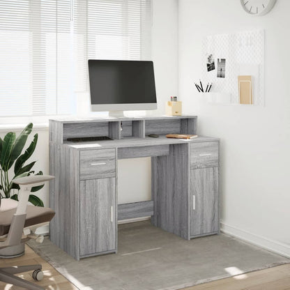 Bureau met LED-verlichting 120x55x91 cm hout grijs sonoma eiken
