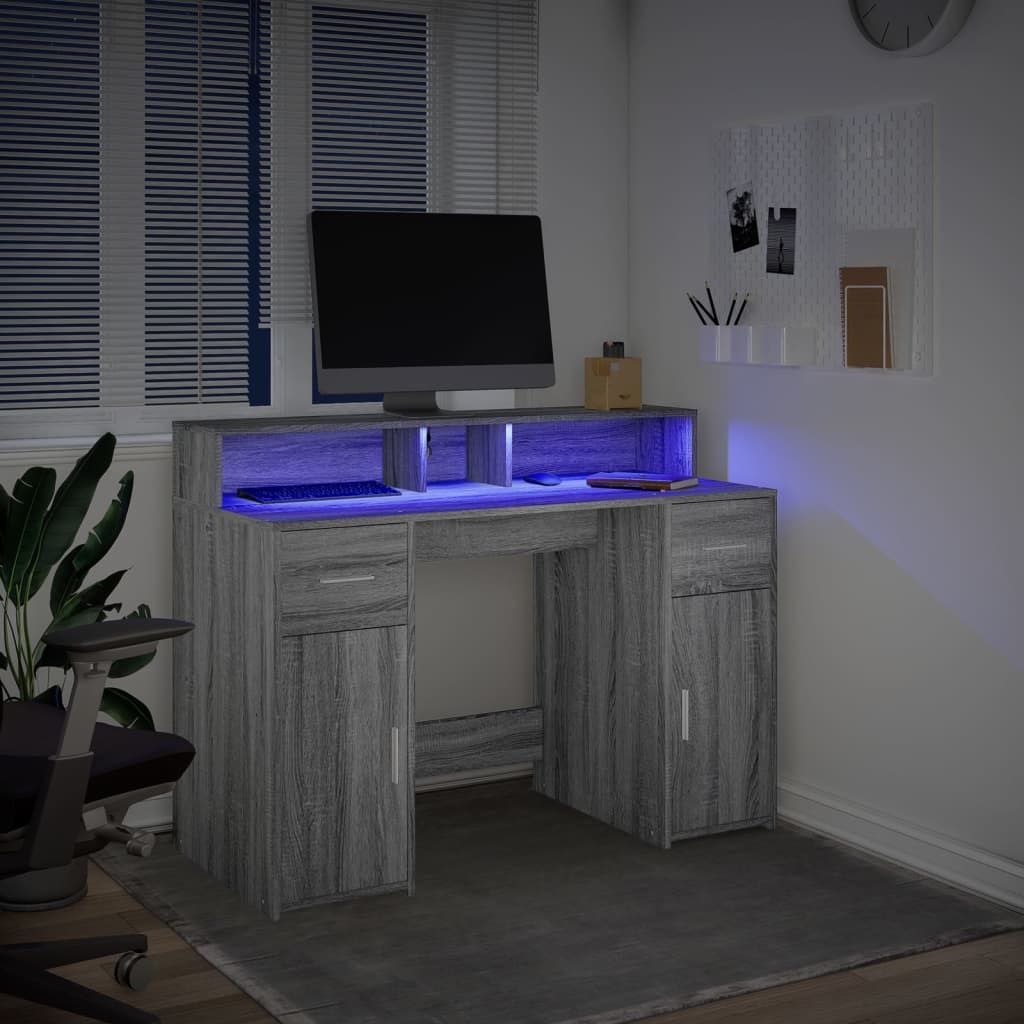 Bureau met LED-verlichting 120x55x91 cm hout grijs sonoma eiken