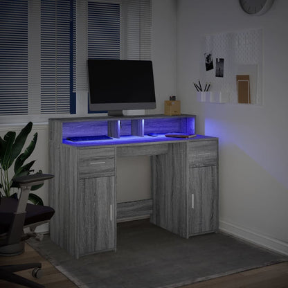Bureau met LED-verlichting 120x55x91 cm hout grijs sonoma eiken