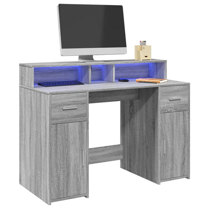 Bureau met LED-verlichting 120x55x91 cm hout grijs sonoma eiken