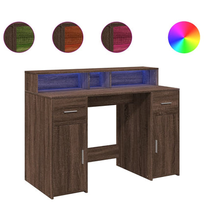 Desk with LED lighting 120x55x91 cm wood brown oak color