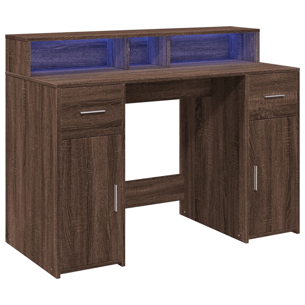 Desk with LED lighting 120x55x91 cm wood brown oak color