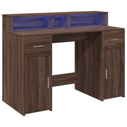 Desk with LED lighting 120x55x91 cm wood brown oak color