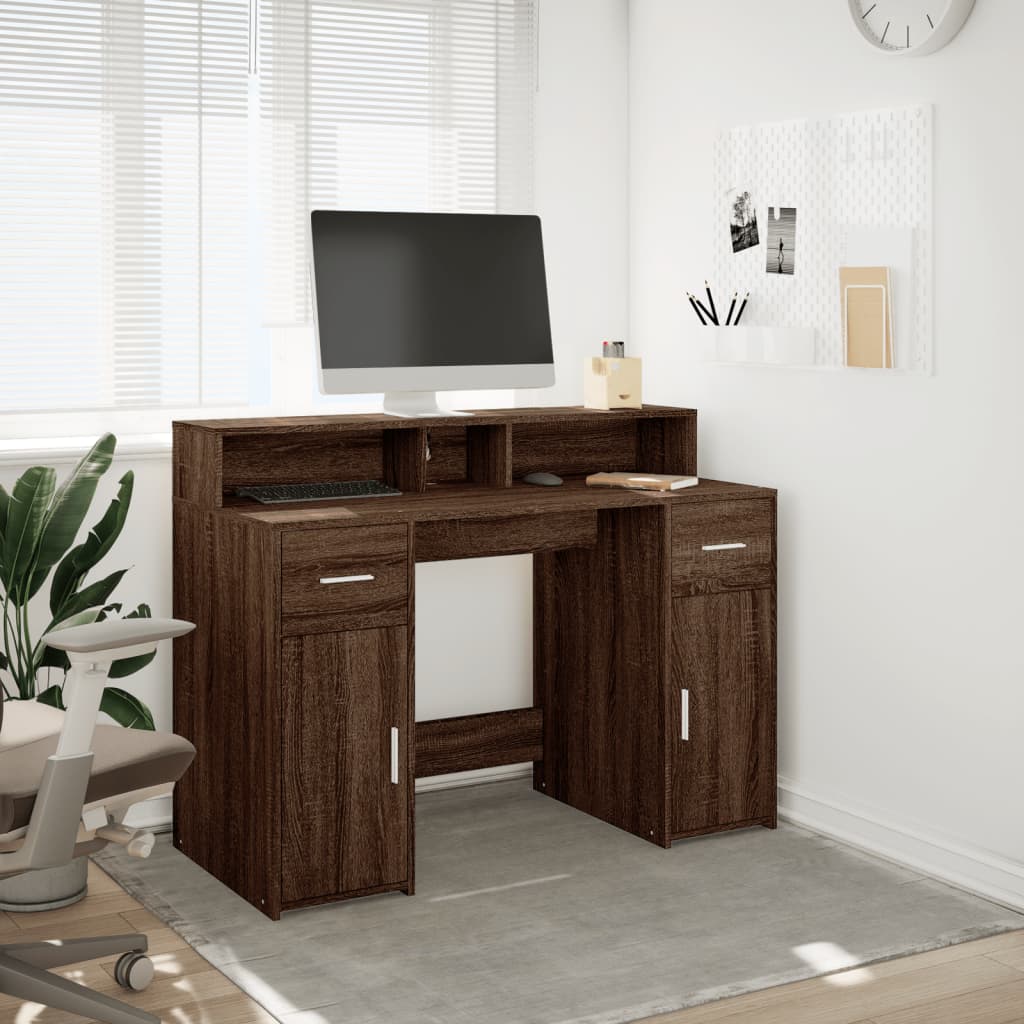 Desk with LED lighting 120x55x91 cm wood brown oak color