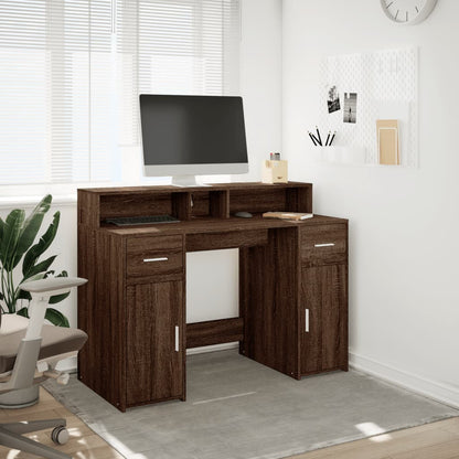 Desk with LED lighting 120x55x91 cm wood brown oak color