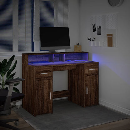 Desk with LED lighting 120x55x91 cm wood brown oak color