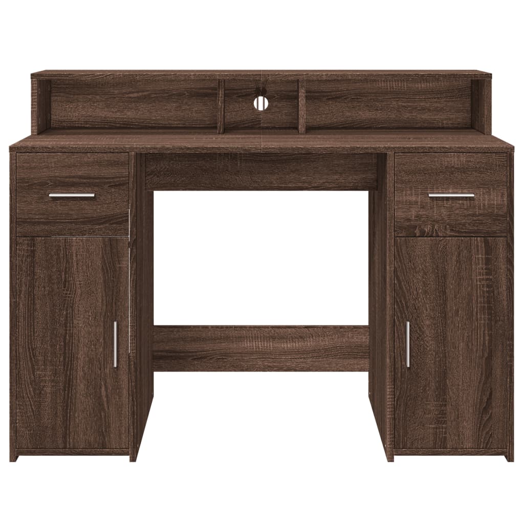 Desk with LED lighting 120x55x91 cm wood brown oak color