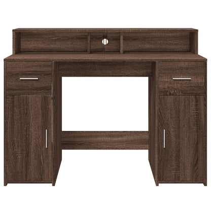Desk with LED lighting 120x55x91 cm wood brown oak color