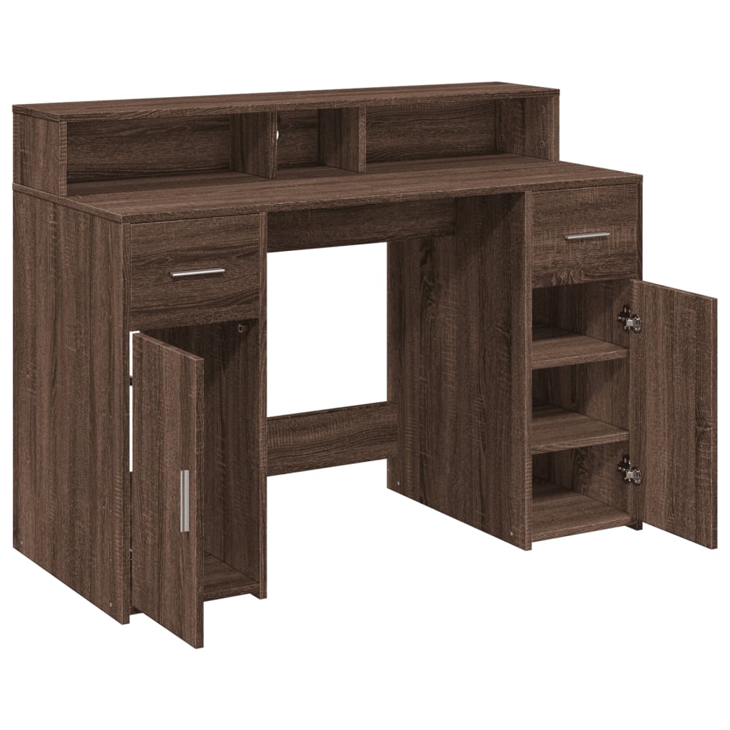 Desk with LED lighting 120x55x91 cm wood brown oak color