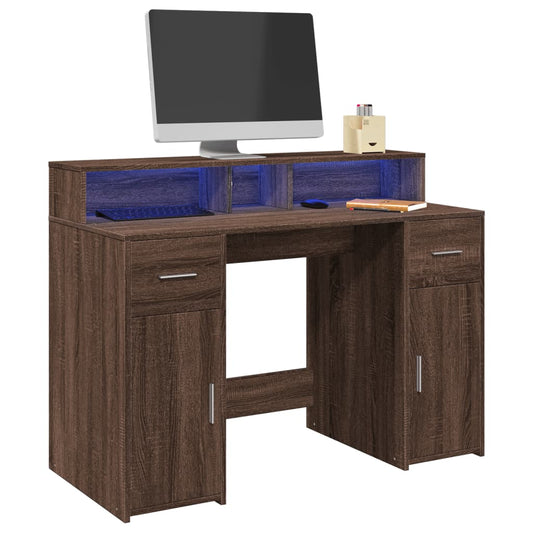 Desk with LED lighting 120x55x91 cm wood brown oak color