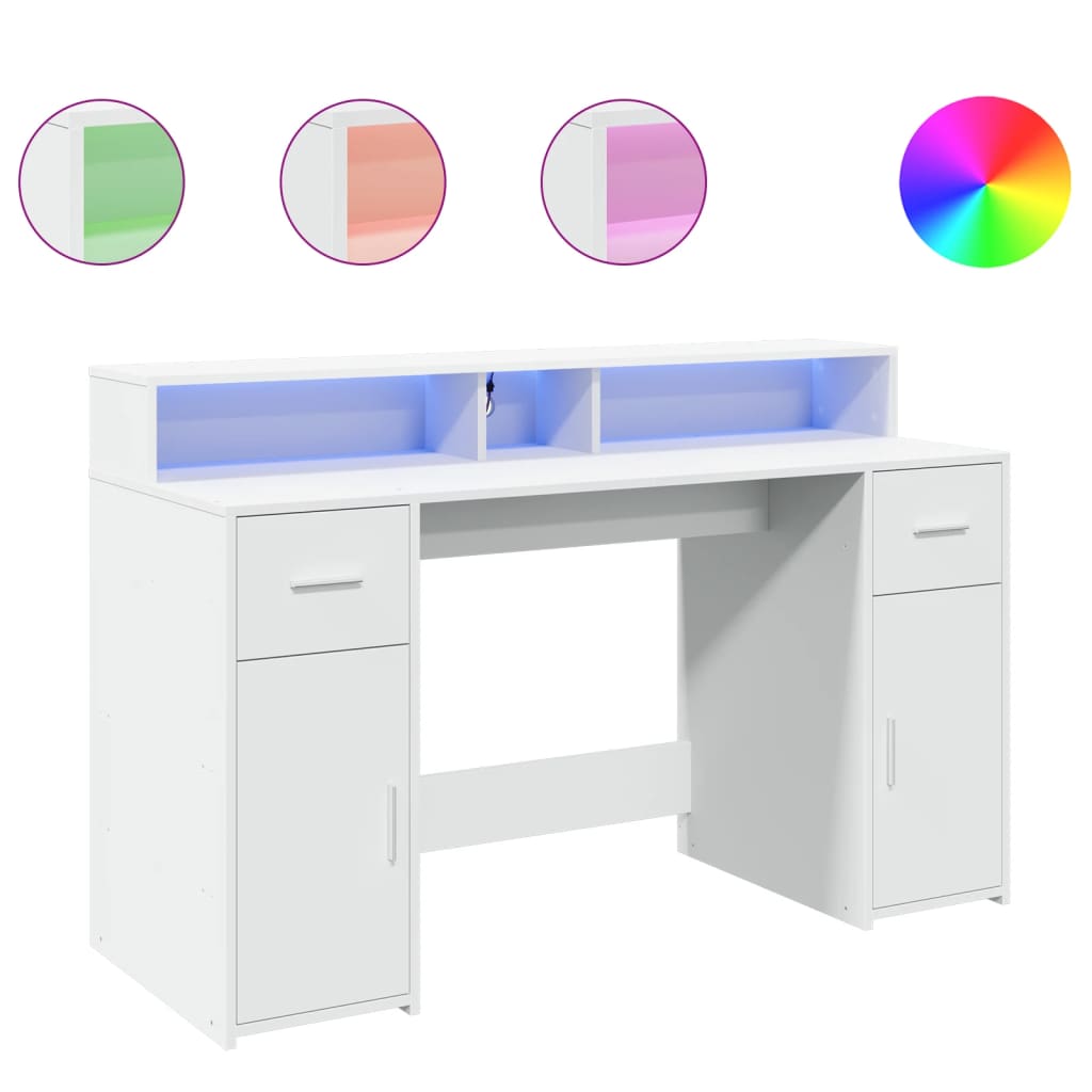 Bureau met LED-verlichting 140x55x91 cm bewerkt hout wit