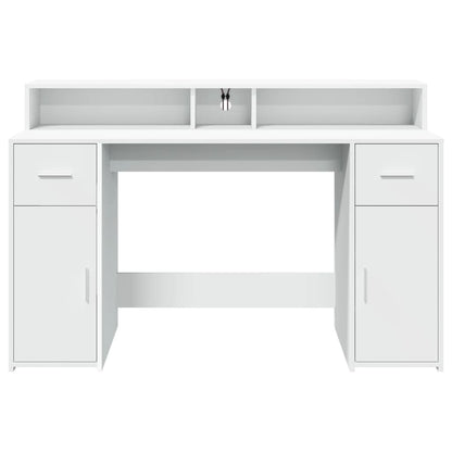 Bureau met LED-verlichting 140x55x91 cm bewerkt hout wit