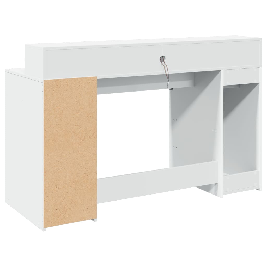 Bureau met LED-verlichting 140x55x91 cm bewerkt hout wit