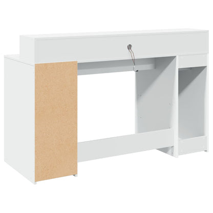 Bureau met LED-verlichting 140x55x91 cm bewerkt hout wit