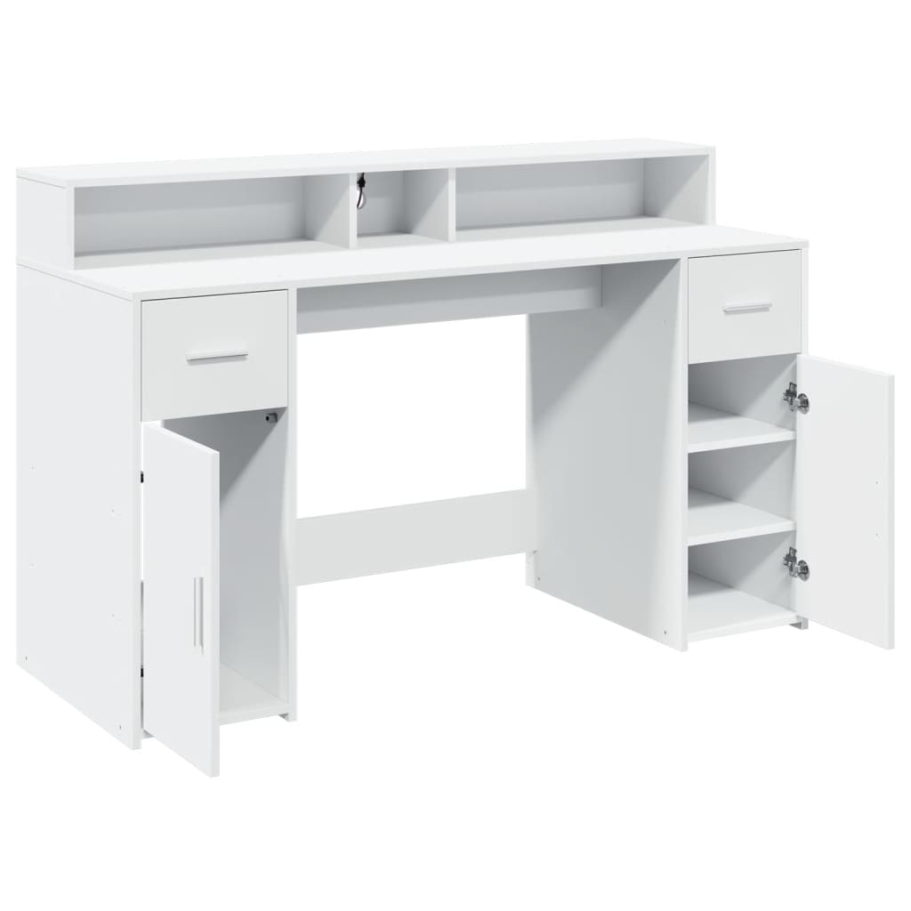 Bureau met LED-verlichting 140x55x91 cm bewerkt hout wit