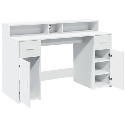 Bureau met LED-verlichting 140x55x91 cm bewerkt hout wit