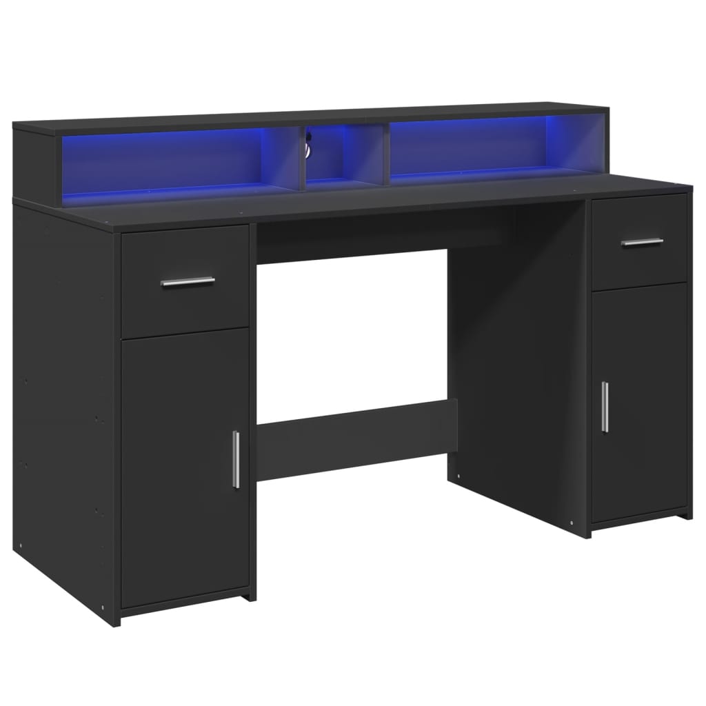 Desk with LED lighting 140x55x91 cm processed wood black