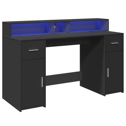 Desk with LED lighting 140x55x91 cm processed wood black