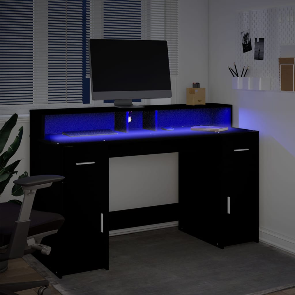 Desk with LED lighting 140x55x91 cm processed wood black